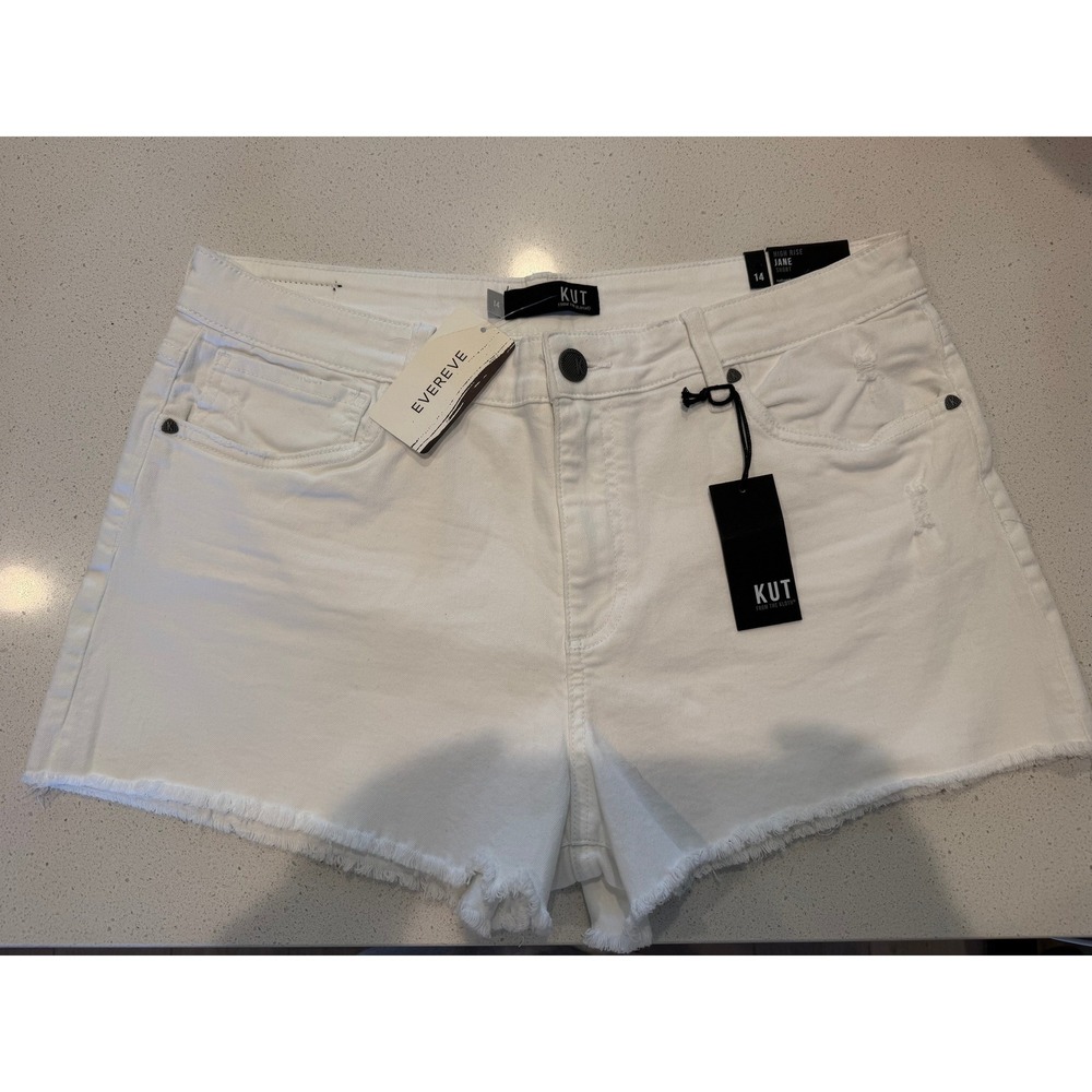 NWT KUT‎ from the Kloth Womens White Denim Cutoff Shorts Distressed Size 14